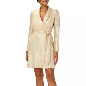 Adrianna Papell Gold Metallic Belted Dress Size 2 NWT (Retail $189)